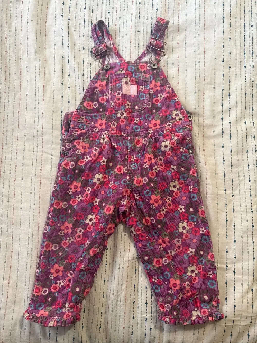 Vintage Oshkosh B’Gosh Pink Corduroy Floral Overalls Size 12 Months EUC